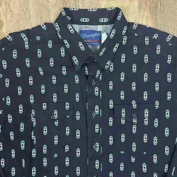 Vintage Wrangler X Long Tails Mens 18.5X36 Aztec Black Button Up Western Rodeo - Picture 2 of 15
